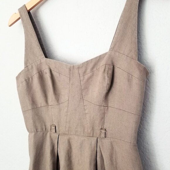 Black Halo 100% Linen Bustier Sweetheart Pleated Front Mini Dress Size 2 No Belt - Picture 4 of 15